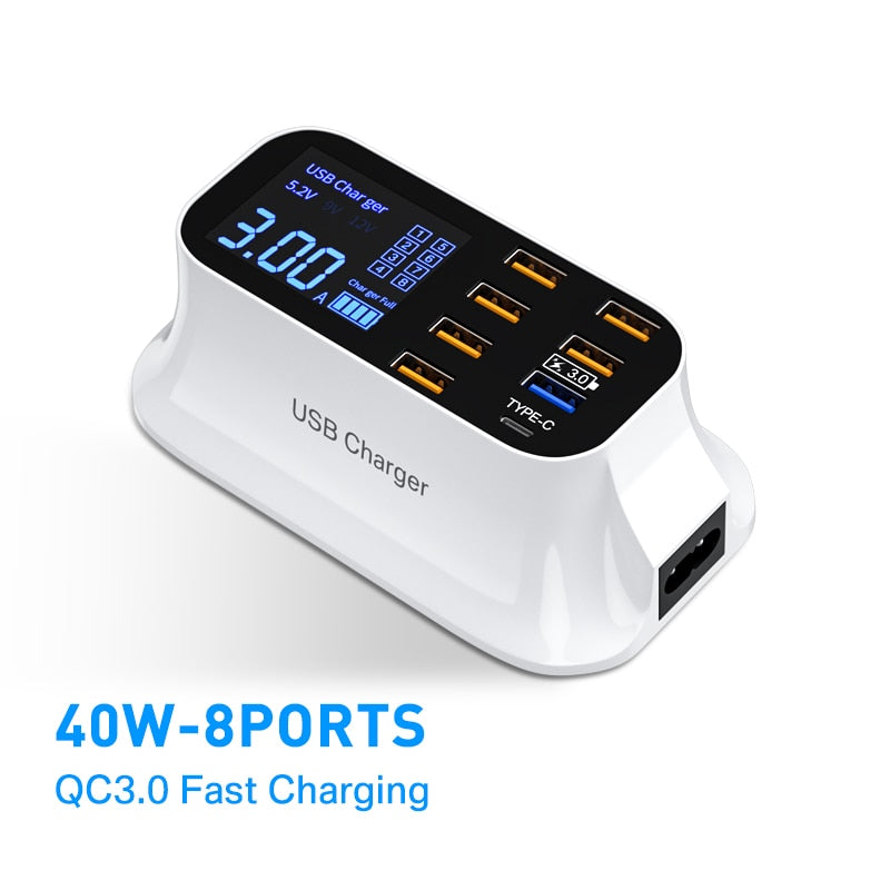 Quick Charge 3.0 Smart USB Type C Charger Phone USB Charger Fast Charging Desktop Socket Adapter Station Led Display For iphone