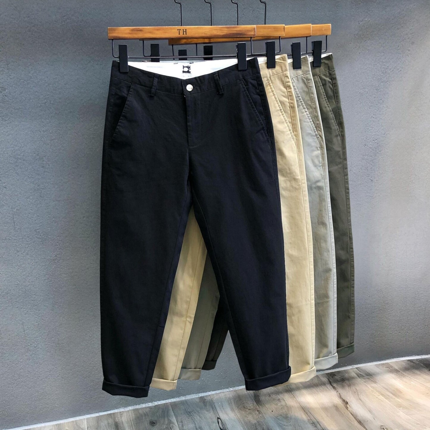 Men Slim Fitting Small Straight Tube Fashion Cropped Pants Summer Casual Loose Nine Point Cargo Pants
