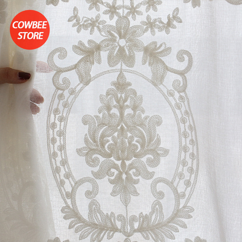Embroidered White Tulle Sheer Curtains for Living Room Curtains for Bedroom Wedding Voile Flower Drapes Windows Backdrop Europe