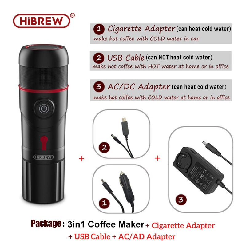 HiBREW Portable Coffee Machine for Car & Home,DC12V  Expresso Coffee Maker Fit Nexpresso Dolce  Pod Capsule  Coffee Powder H4