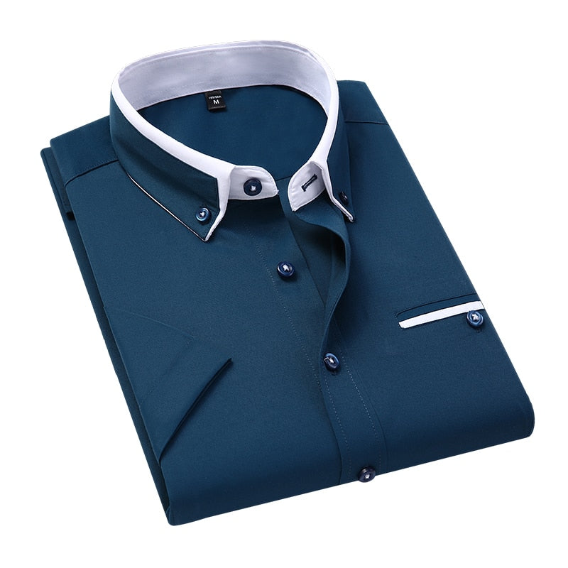 TFETTER Summer Business Shirt Men Short Sleeves Button Up Shirt Turn-down Collar Casual Shirts Mens Clothing Plus Size 5XL