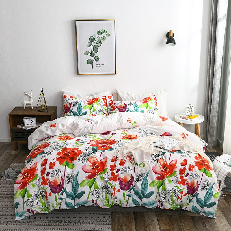 3 Pcs Queen Floral Duvet Covers Set Botanical Bedding Yellow Flowers and Green Leaves Comforter Cover Soft Lightweight Microfibe