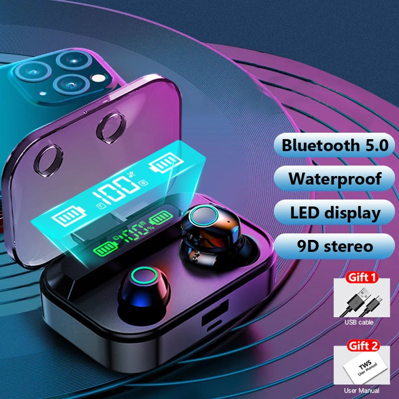 Bluetooth Headphones TWS 5.0 Wireless Earphones 9D Stereo Sports Earbuds Waterproof Headset for charging smartphone