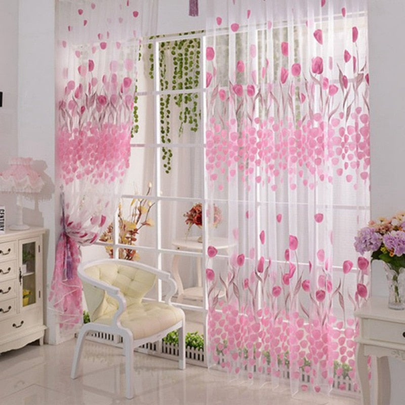 Colorful Pink Tulip Sheer Curtains Voile Tulle For Kitchen Living Room Bedroom Window Treatment Screening Drapes Home Decoration
