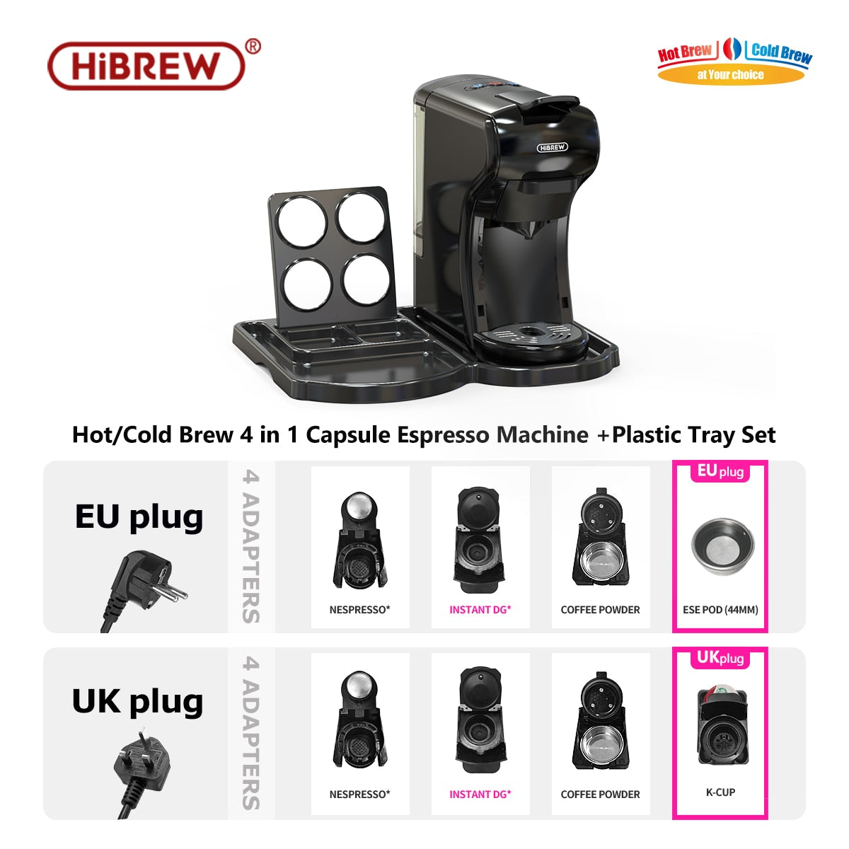 HiBREW Coffee Machine 19 Bar 4in1 Hot & Cold Multiple Capsule Espresso Cafetera Pod Coffee Maker Dolce Milk Nexpresso Powder H1A