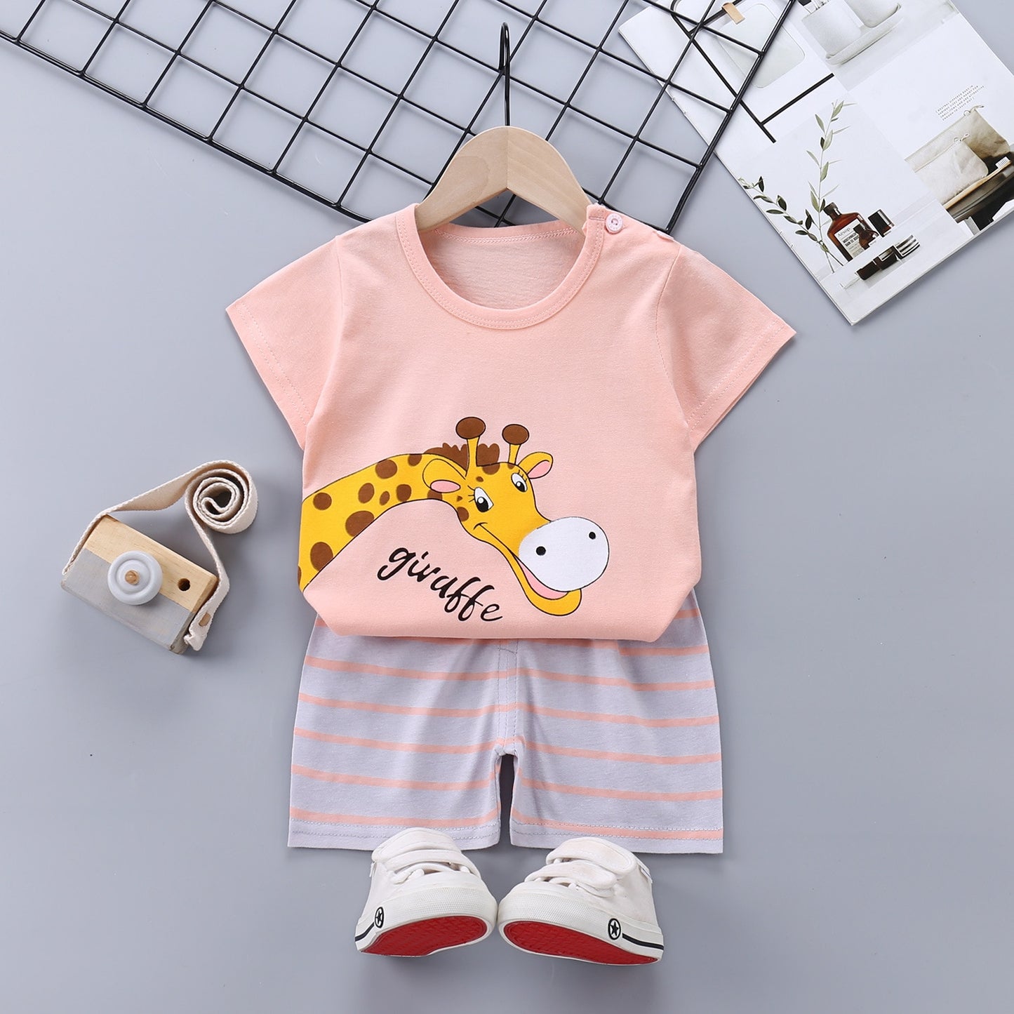 2022 Summer Baby Short-sleeved Shorts Suit Cotton Cartoon Casual Boys and Girls T-shirt Shorts Clothing Kids Clothing