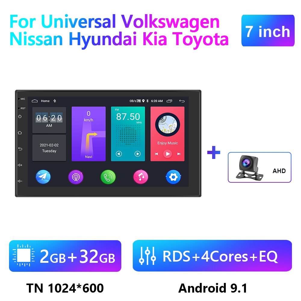 Podofo 2 din Android Car Multimedia Player 2din autoradio Navigation For Volkswagen Nissan Hyundai Kia Toyota Skoda Universal