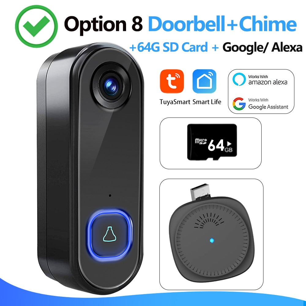 TUYA Video Doorbell WiFi  Wireless Outdoor Door Bell Camera AC DC Power 1080P Video Door Phone Waterproof IP65 Alexa Google Home