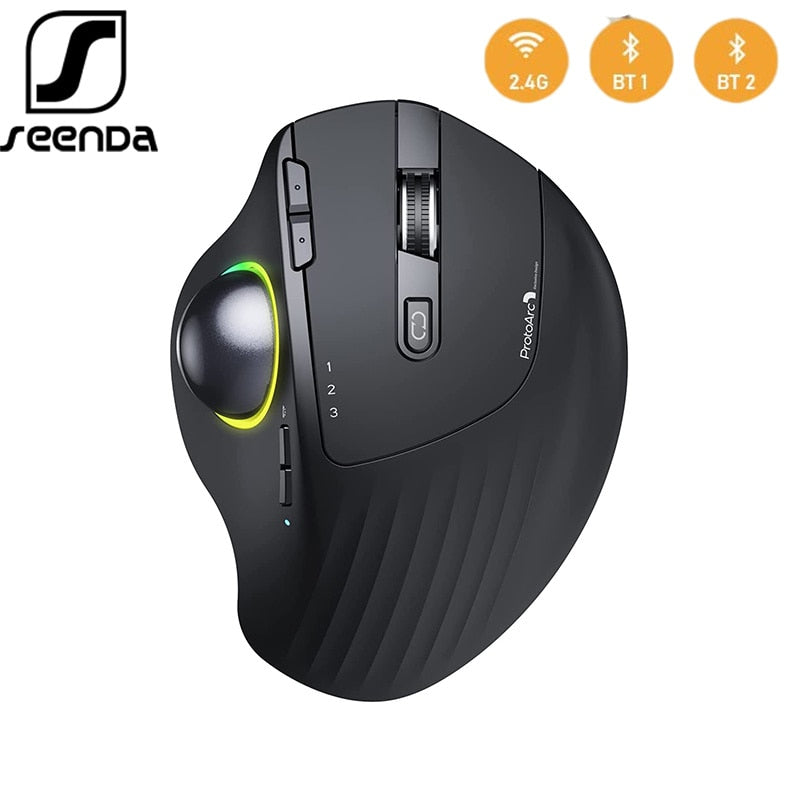 SeenDa 2.4G Bluetooth Rechargeable Mice Adjustable DPI 3 Device Connection RGB Wireless Trackball Mouse for PC Laptop iPad Mac