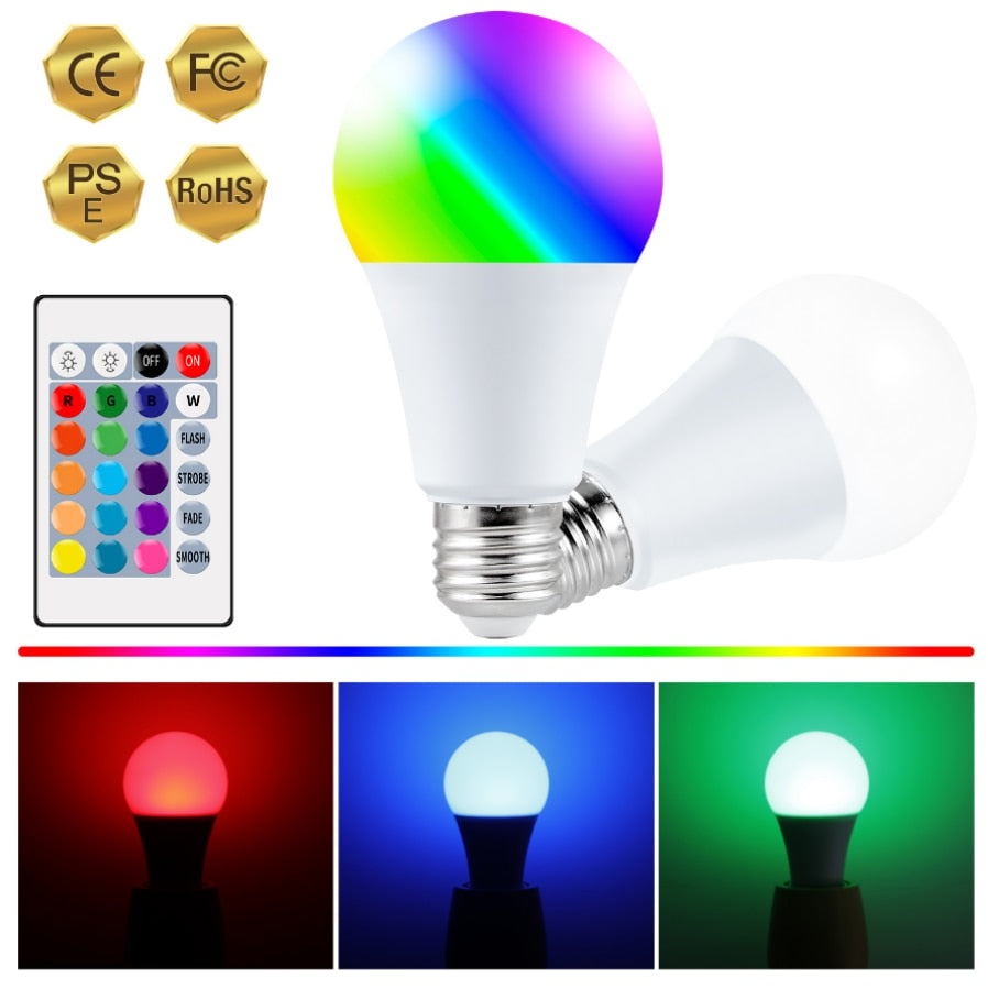 AC85-265V E27 LED RGB Lamp Spotlight Bulb Bombillas LED 15W 10W 4W IR Remote Control Led Bulb Smart Led RGBW Lamp Home Decor