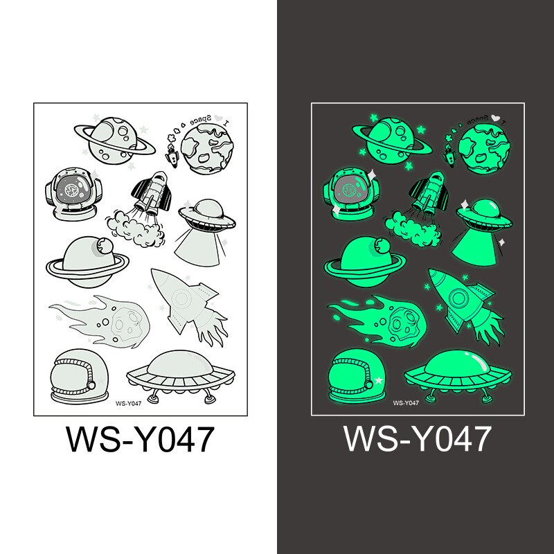 5pcs Waterproof Luminous Tattoo Stickers Children Party Universe Space Rocket UFO Interstellar Temporary Stickers Toy Gifts