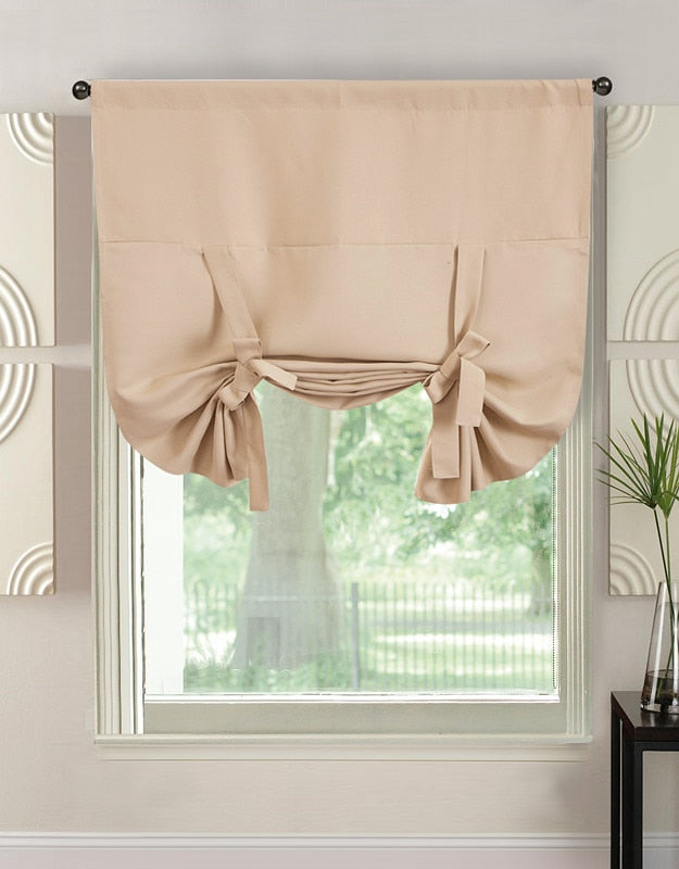 Tie Up Roman Curtain Room Kitchen Short Window Curtain Solid Color Modern Solid EuropeanBlackout Window Curtain Shades Bedroom