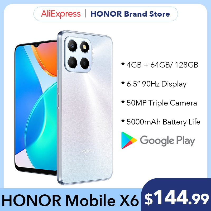 Global Version HONOR X6 X6S Smartphone 6.5 Inches Display 5000mAh Large Battery 50MP Triple Camera Supercharging Cellphone