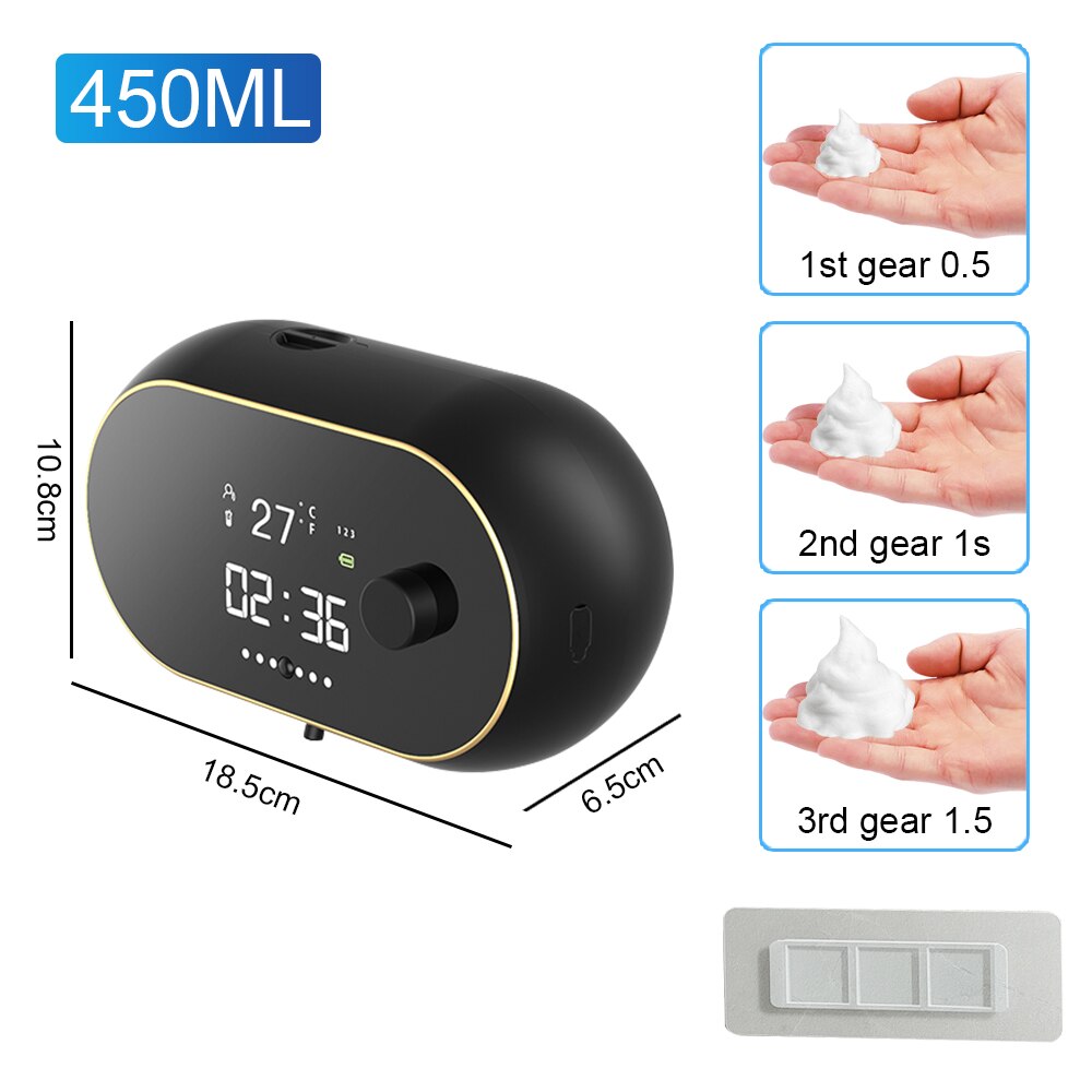 450ml Automatic Liquid Soap Dispenser Self Cleaning Wall Mount  Touchless Sensor Foam Machine Digital Screen With USB Charging