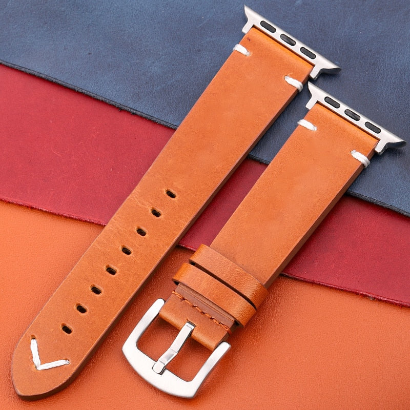 Genuine Leather Strap For Apple Watch Band Serie 7 6 5 4 Se Bracelet 44mm 45mm 40mm 41mm 42mm 38mm Women Men Iwatch Watchband