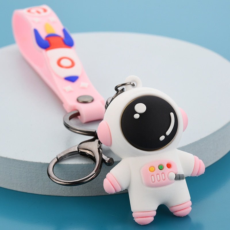 Creative Cute Cartoon Soft Glue Astronaut key ring Spaceman Car Key Chain Couple Backpack Pendant Gift DIY Keychain Accessories