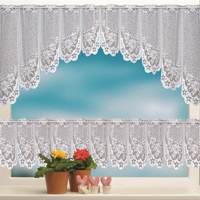2PCS Lace Coffee Curtain Window Tulle Butterfly Apple Curtains For Living Room Kitchen Treatments Voile Curtain Festival Decor