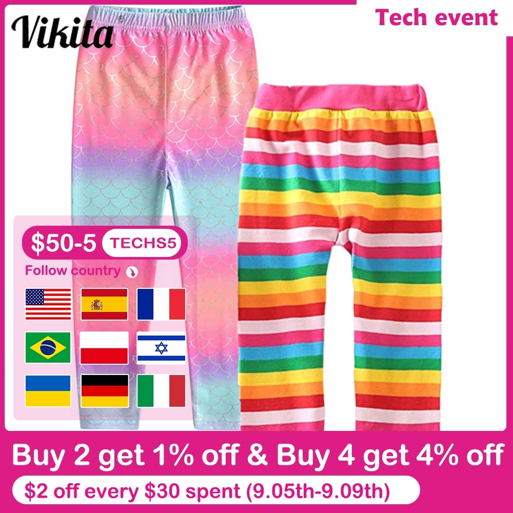 VIKITA Kids Leggings for Kids Rainbow Print Unicorn Pencil Pants Toddlers Skinny Trousers Teenage Girl Casual Pants 3 to 8 Years