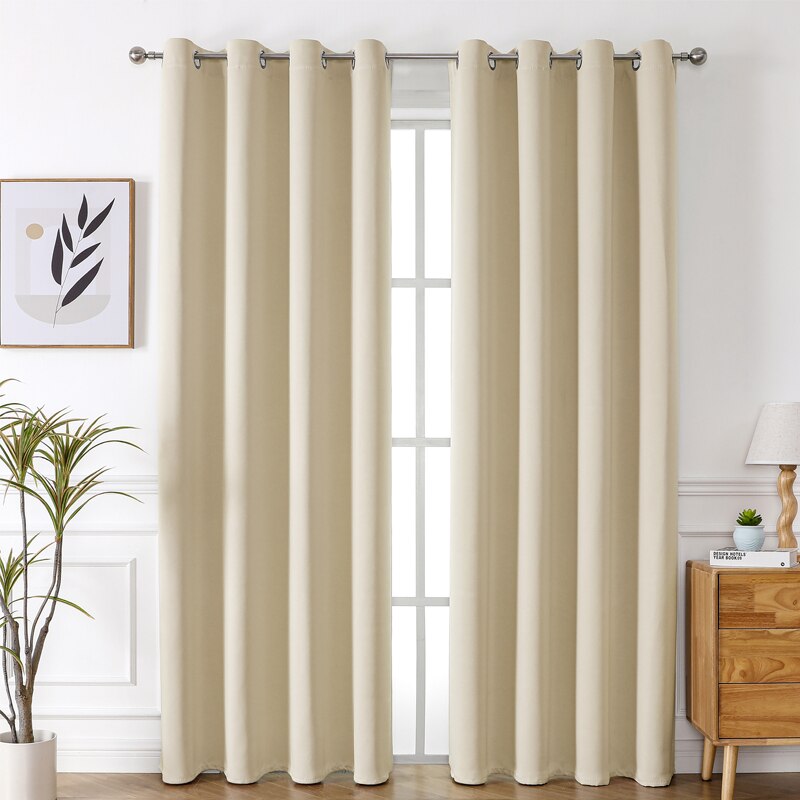Grommet Solid Blackout Curtains for Bedroom and Living Room Window Drapes Thermal Insulated Room Darkening Curtains