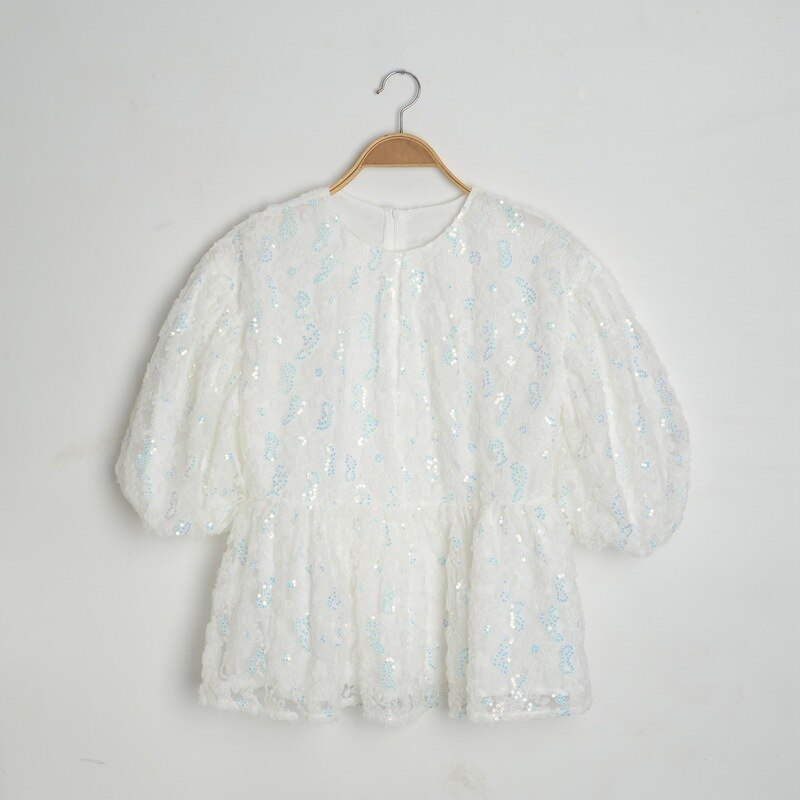 Japanese Sweet Puff Sleeve Blouse for Women Vintage Design Loose Shirts Tops Women Solid Simple O-neck Slim Waist Blusas Moda