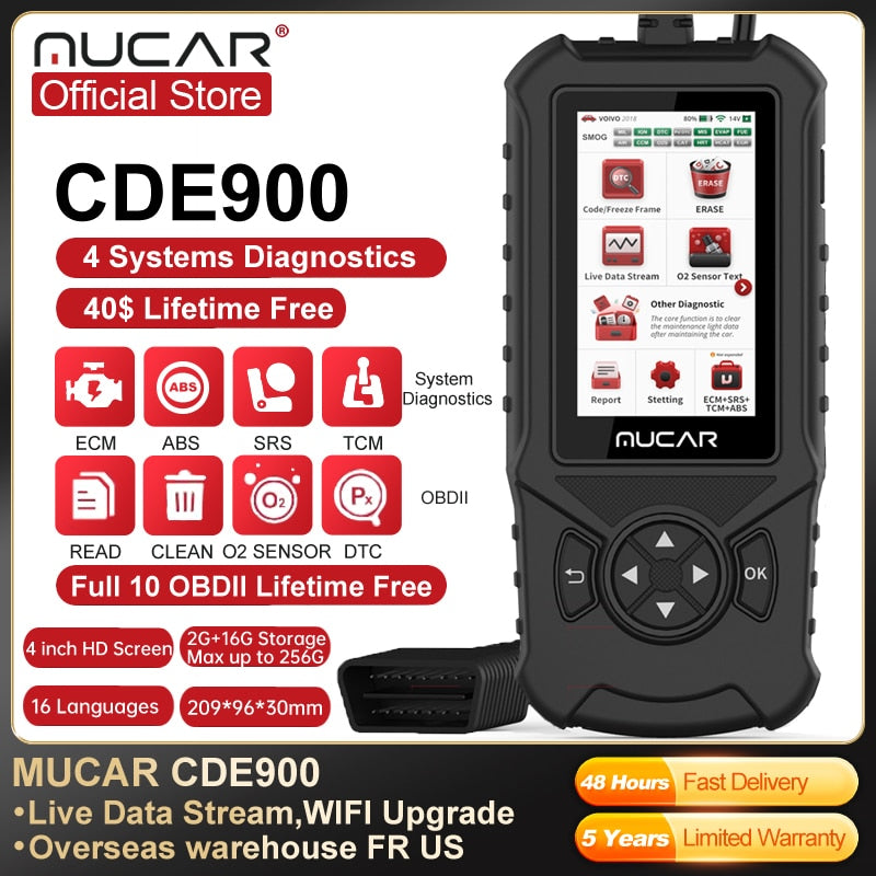 Mucar CDE900 OBD2 Diagnostic Tools 16G ROM WIFI 4 Systems AT Engine Automotive OBD 2 Code Reader Car Scanner Scan Tool PK CDL20