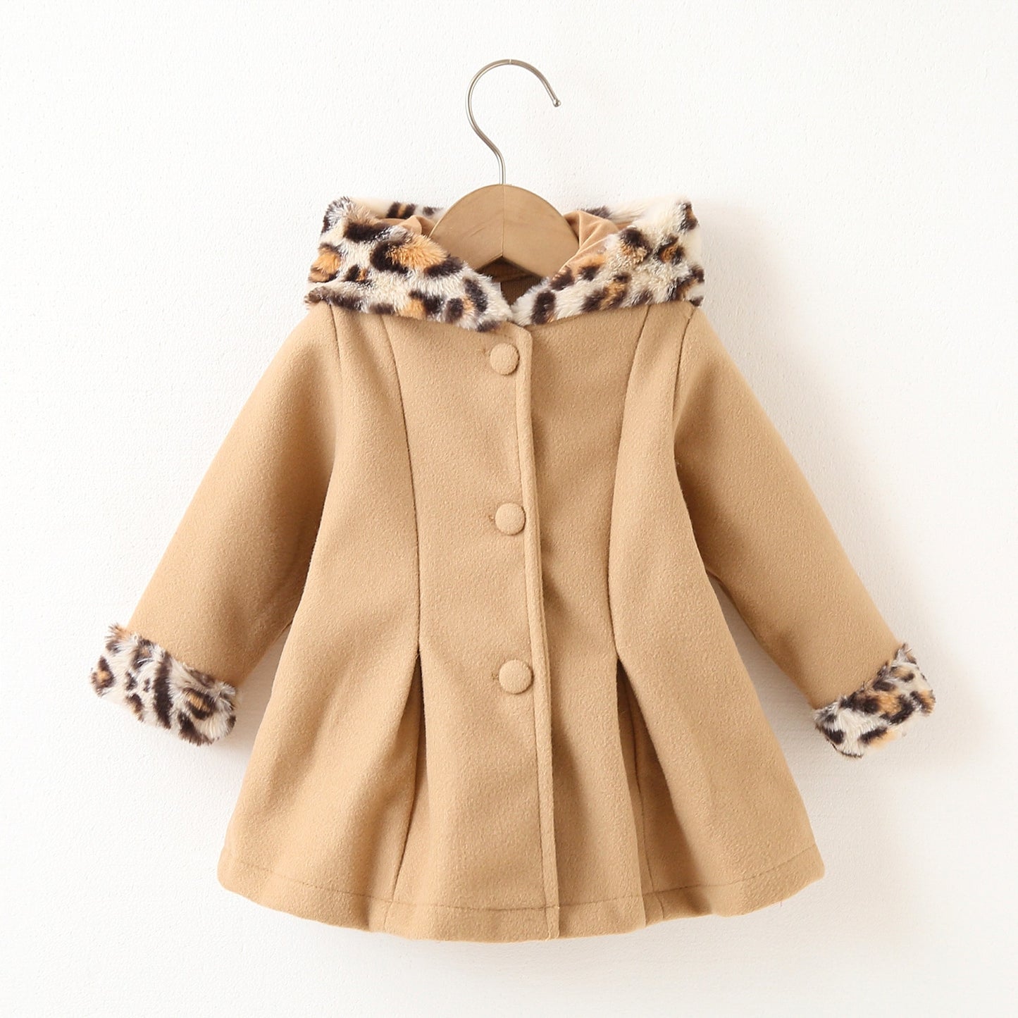 PatPat Baby Red Long-sleeve Button Down Leopard Hooded Wool Blend Coat