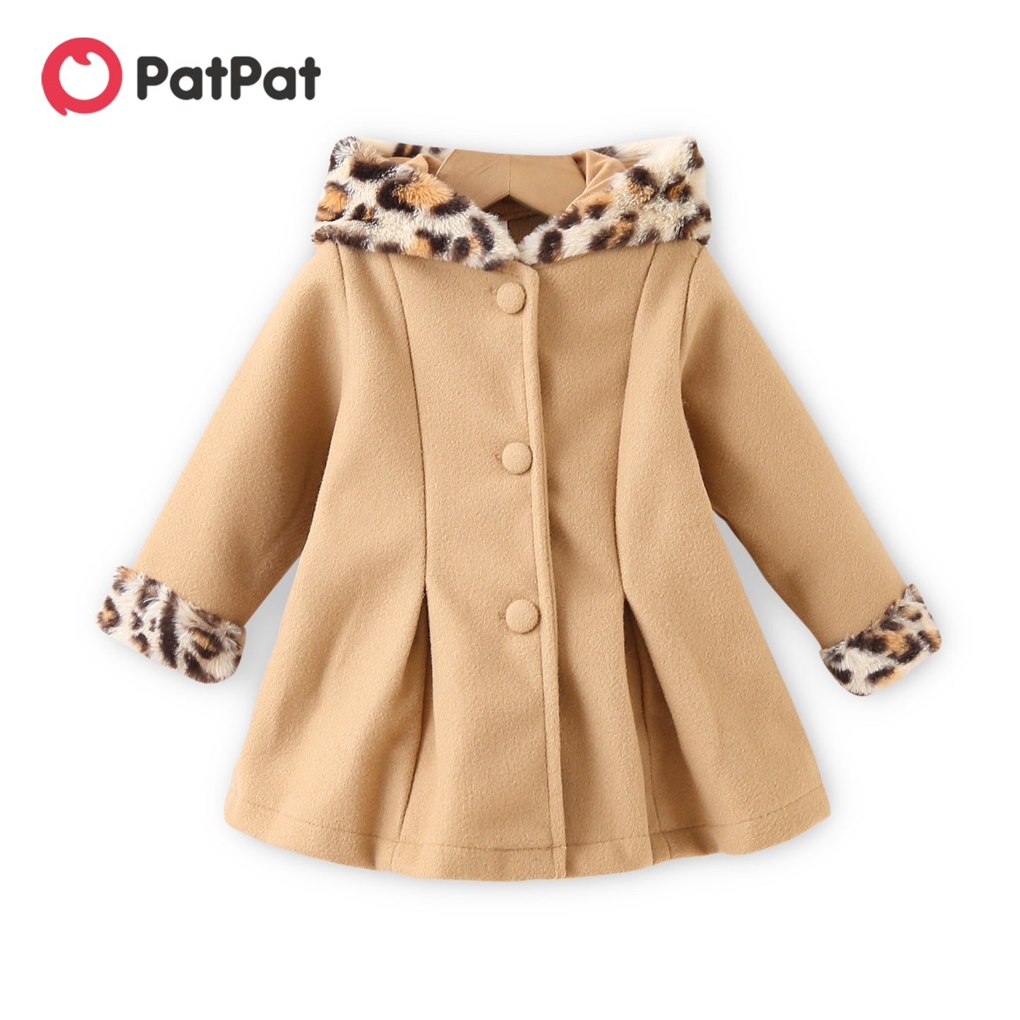 PatPat Baby Red Long-sleeve Button Down Leopard Hooded Wool Blend Coat