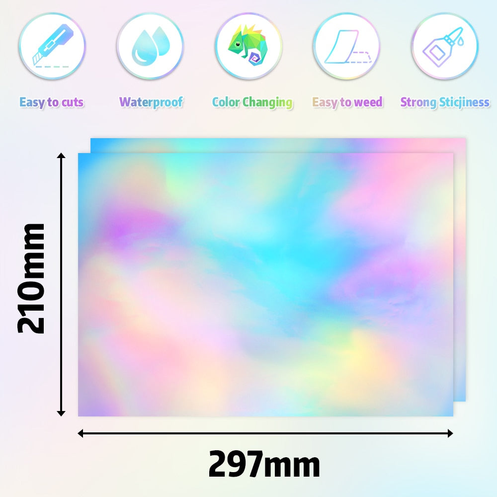 10 Sheets Holographic Paper A4 Vinyl Sticker Printable Label Self Adhesive Paper Sticker Waterproof Laser Color for Inkjet Print