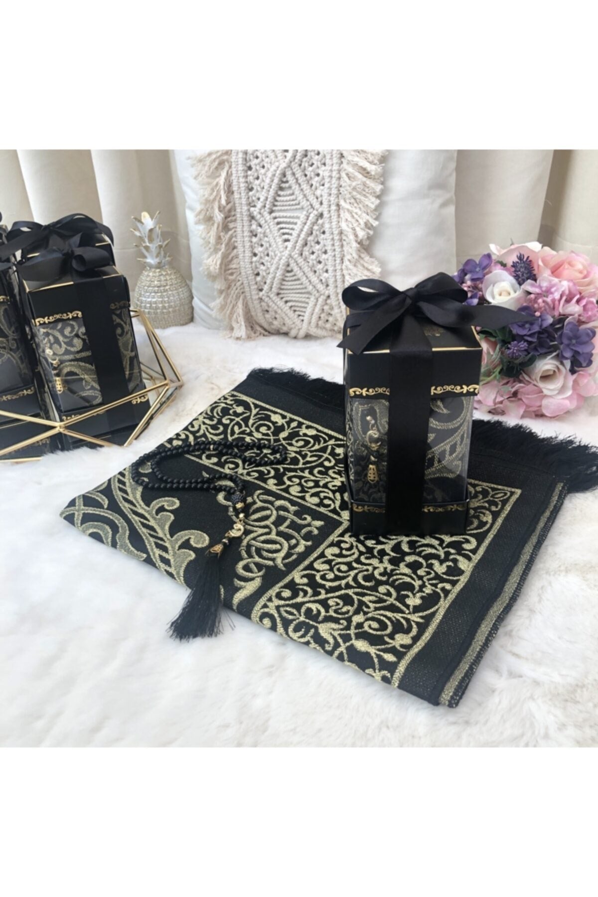 2 Piece Prayer Rug Set 1 Rosary 1 Prayer Rug Islamic Gift Set for Prayer to Muslims 5 Different Colors
