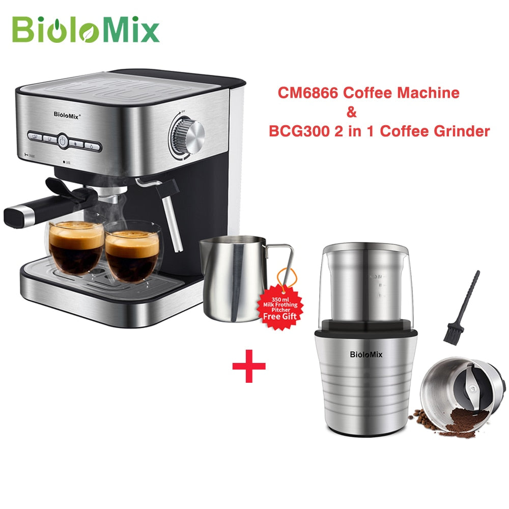 BioloMix 20 Bar 1050W Semi Automatic Espresso Coffee Machine Coffee Maker with Milk Frother Cafetera Cappuccino Hot Water Steam
