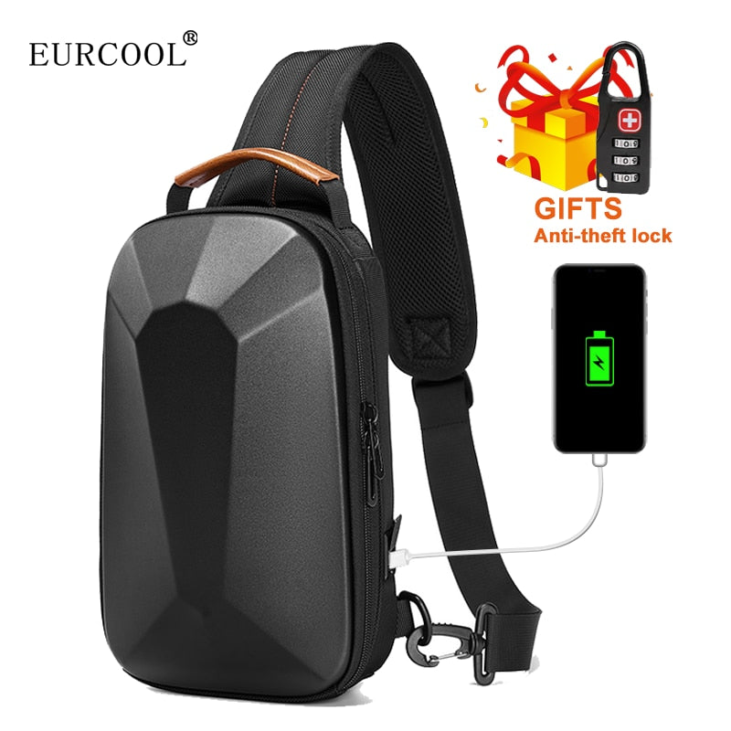 EURCOOL Men's Bag Shoulder Bag With USB Charging Crossbody Bags Anti-theft Waterproof Travel Male Backpack 9.7 Inch Ipad Bolsa